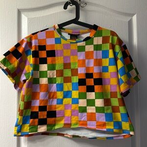 Nooworks colorful grid crop top, size L.